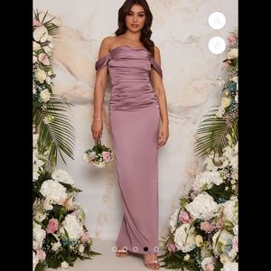 NEW Bardot ruched Maxi satin dress in lilac